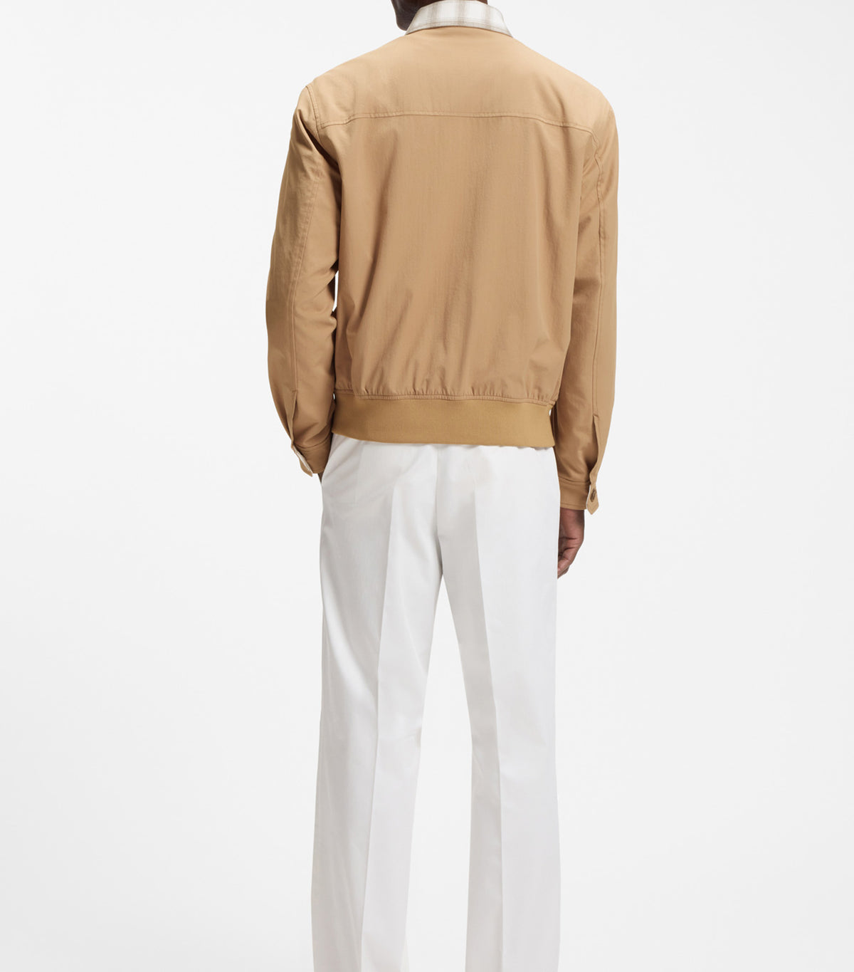 Water-Repellent Jacket with Checked Collar Beige