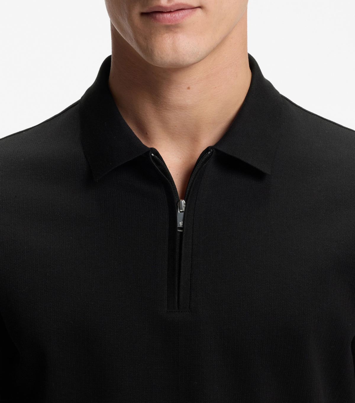 Regular-Fit Polo with Zip Closure Black