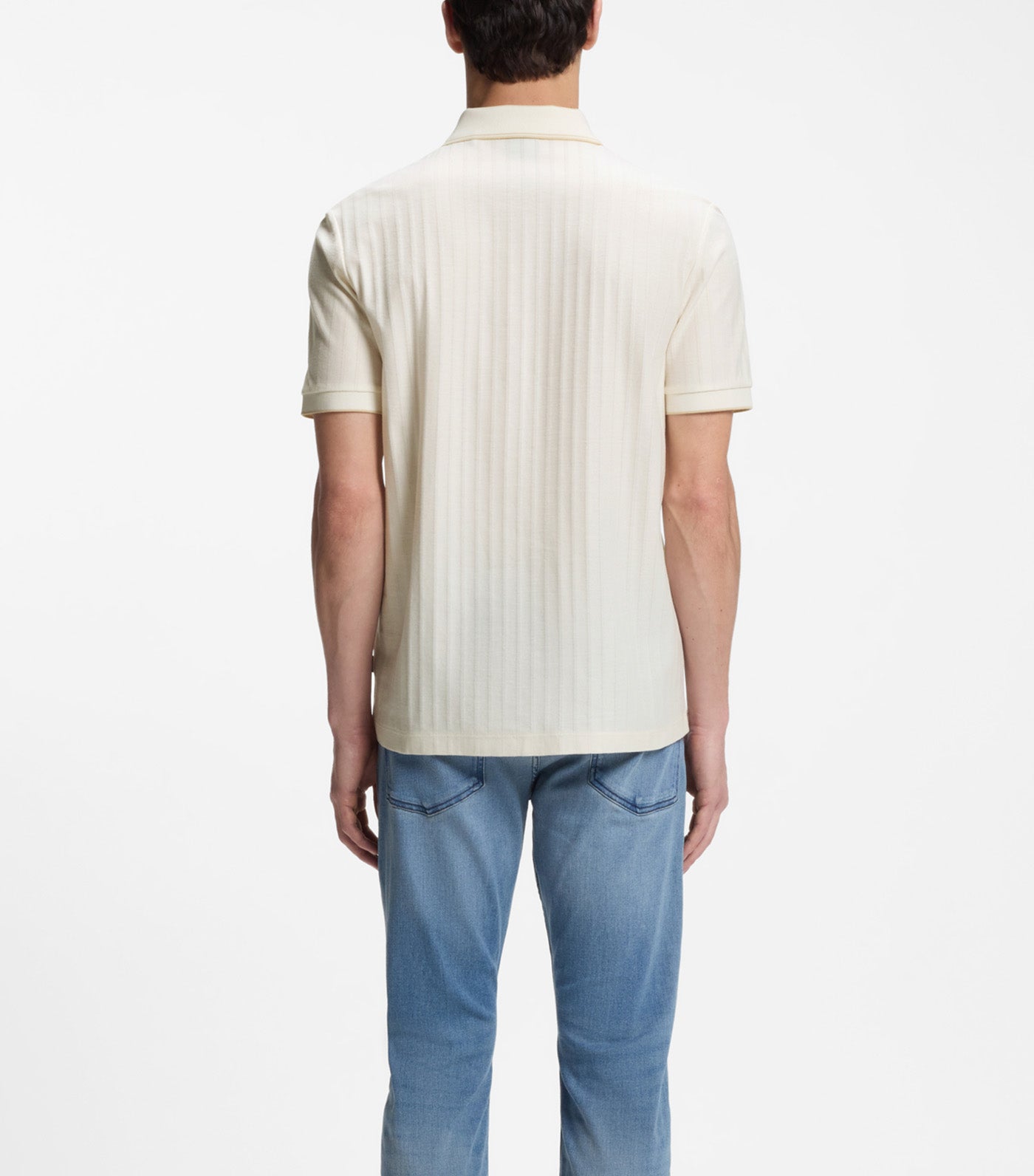 Striped-Cotton Polo Shirt with Tipping White