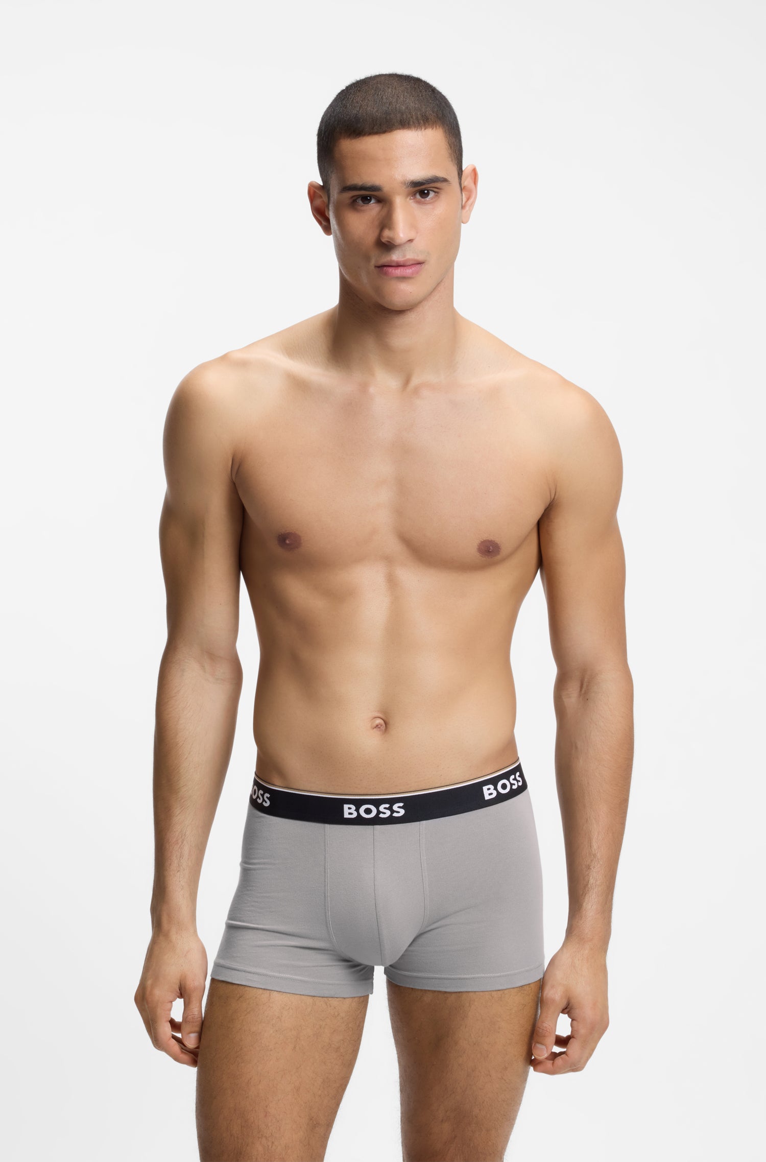 Three-pack Of Trunks With Logo Waistbands Gray