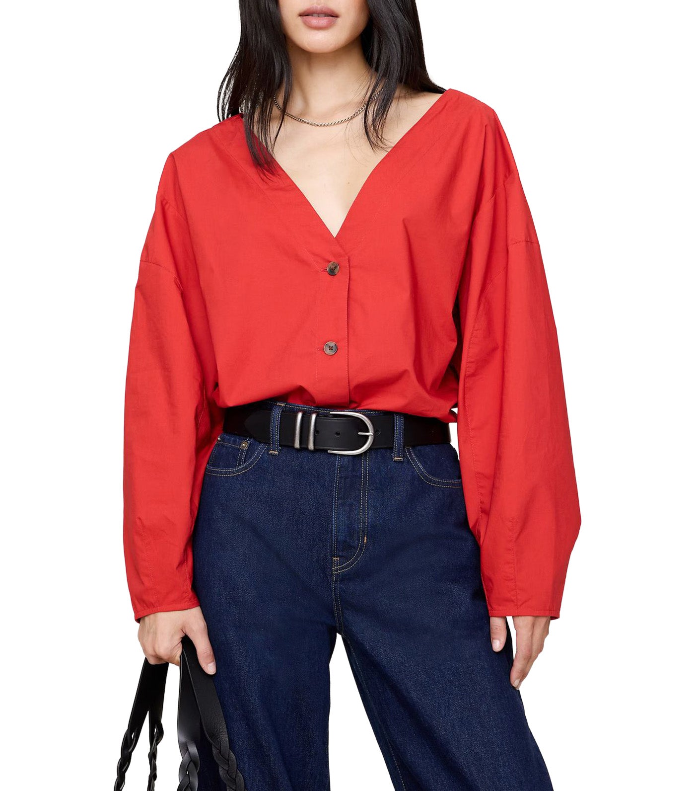Banana Republic Cotton Poplin Volume-Sleeve Top Pompeian Red