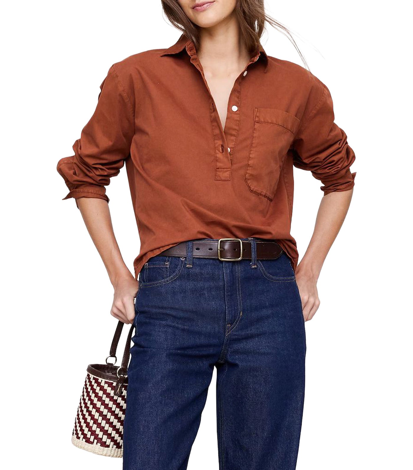 Banana Republic Oversized Cotton Twill Popover Shirt Jasper Red