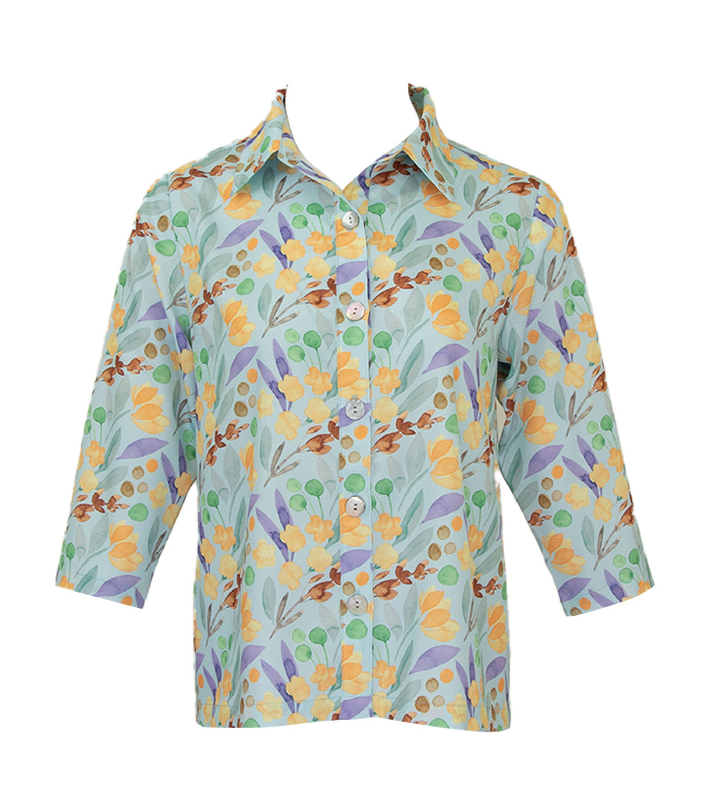 Criselda Bob Buttondown Blouse Blue Printed Floral 2