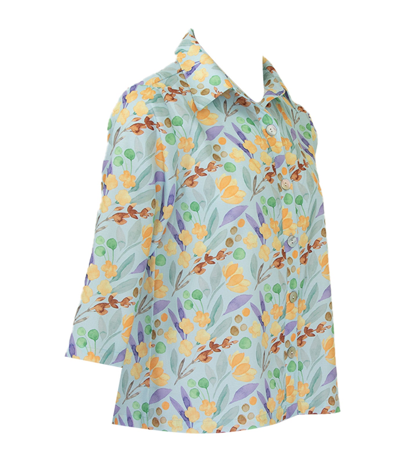 Criselda Bob Buttondown Blouse Blue Printed Floral 2