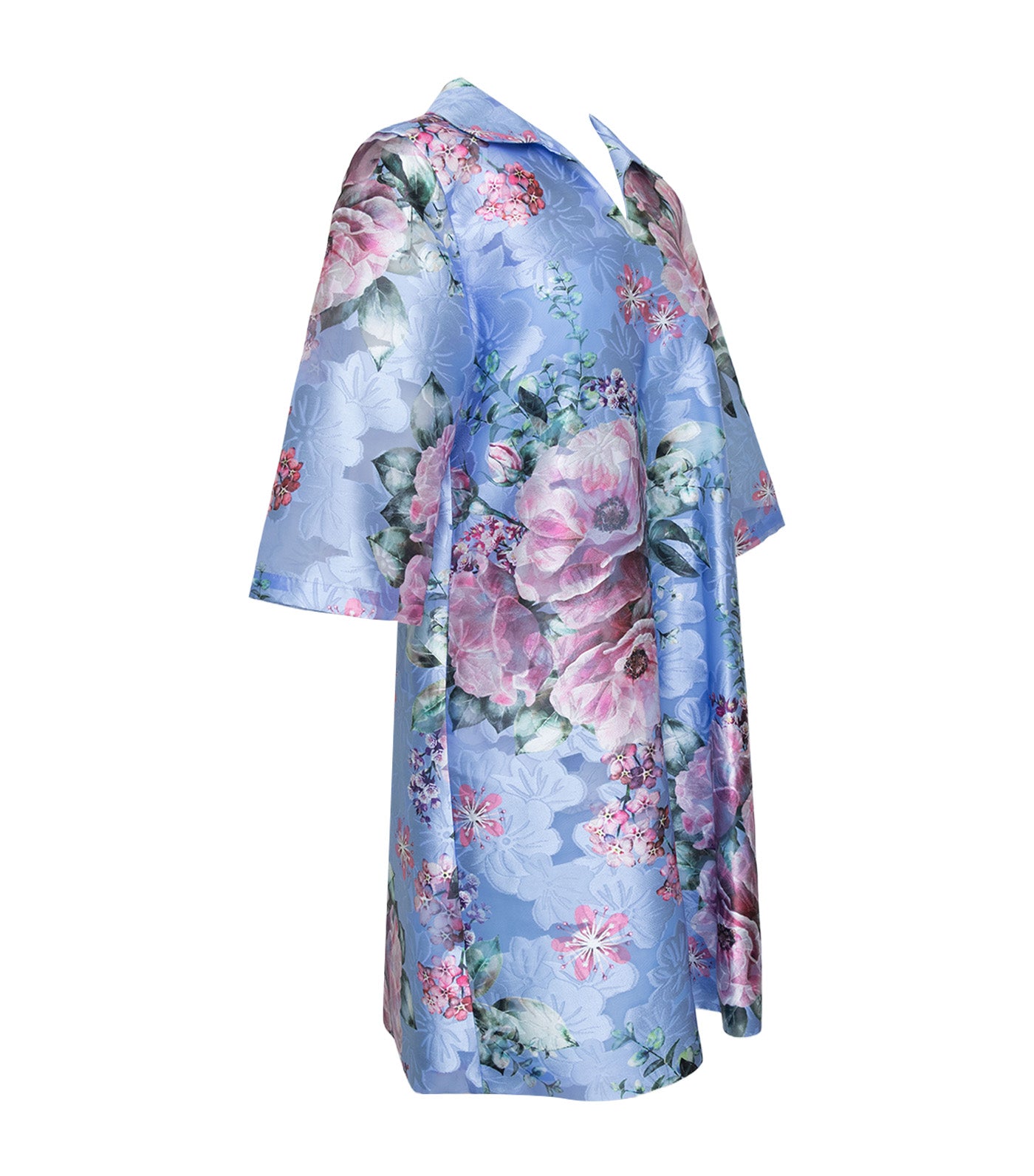 Ellen Dress Zip Front Open Blue and Pink Floral Print