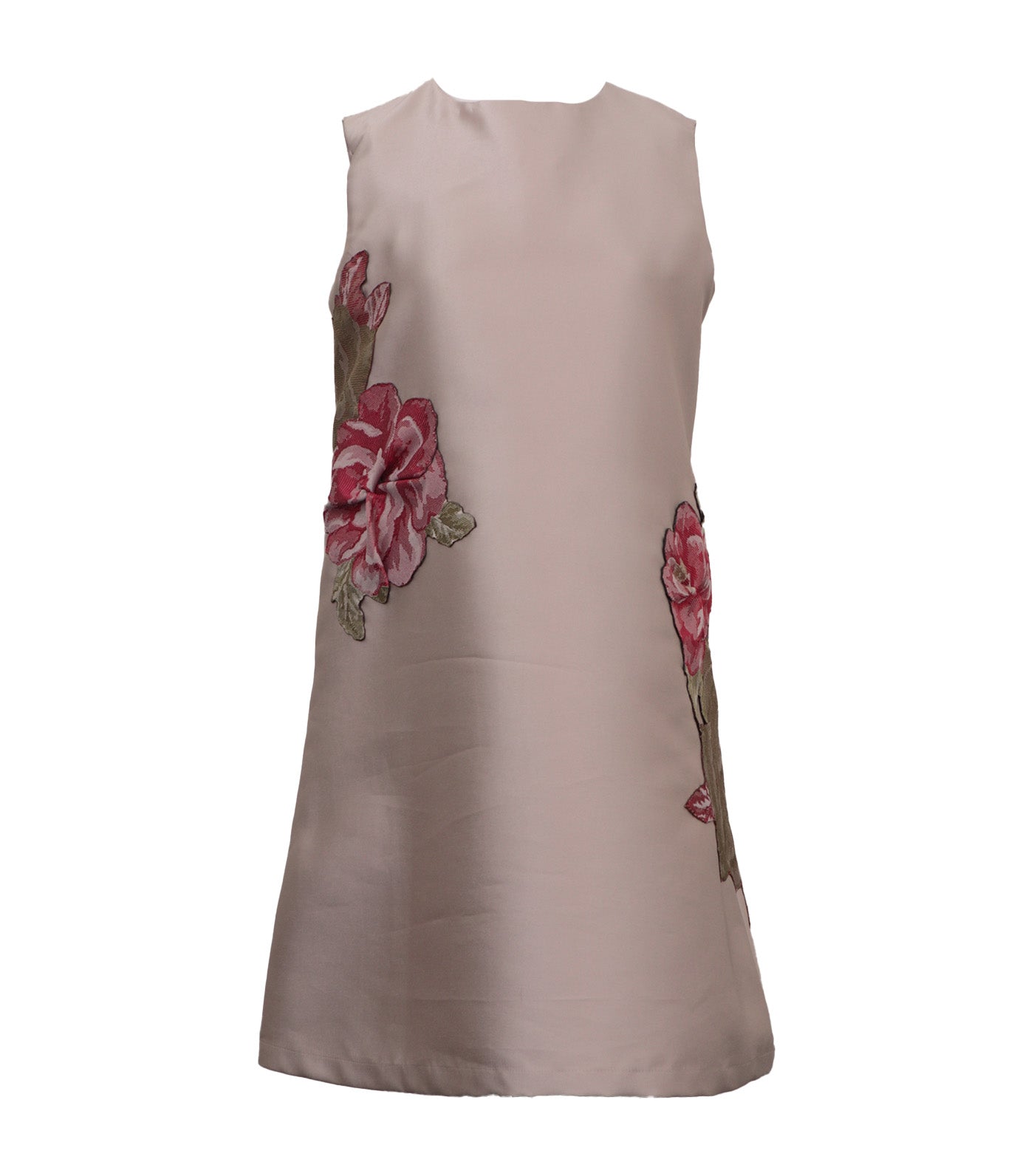 Criselda Emmad Sleeveless Dress with Floral Applique Beige