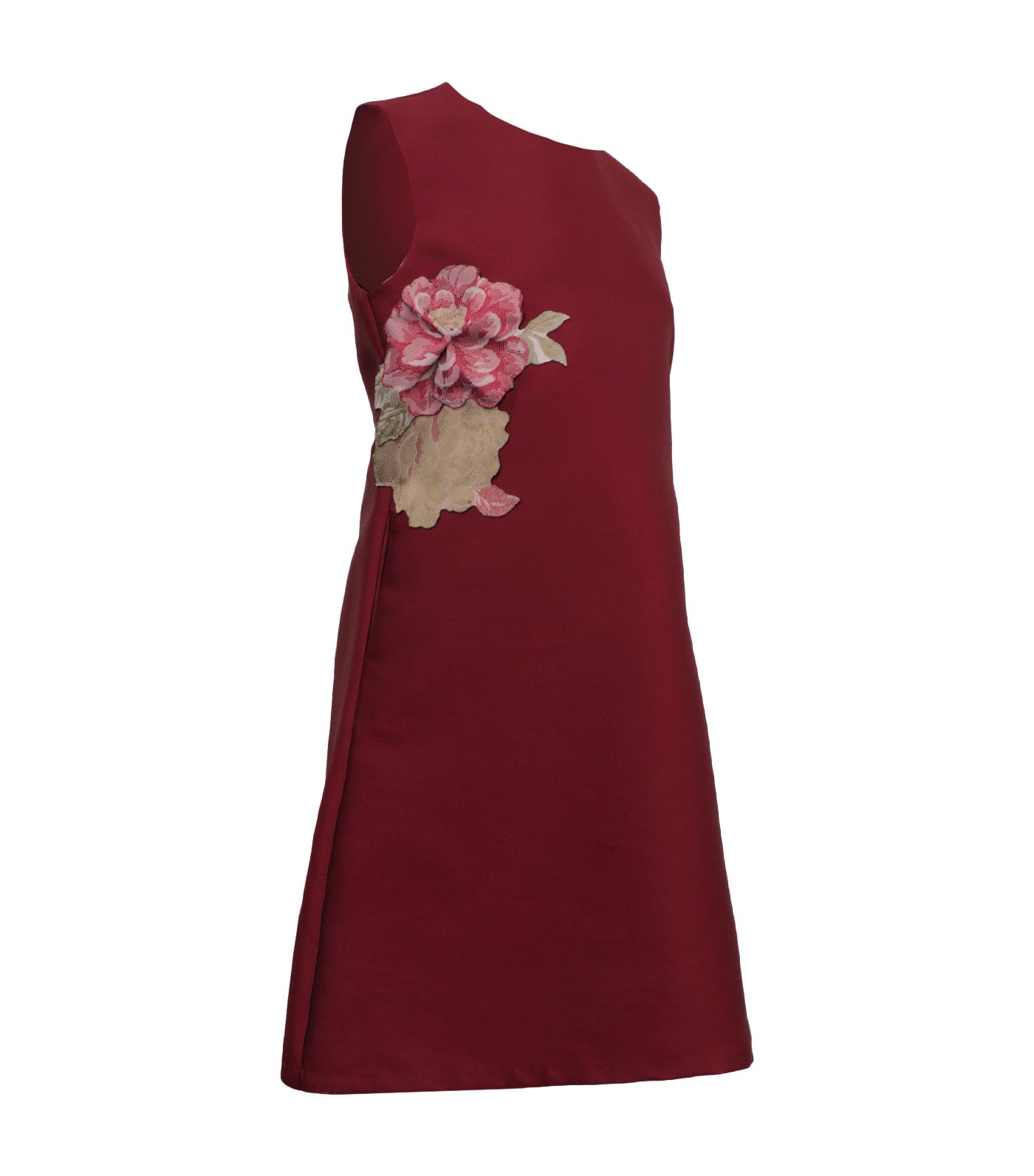 Criselda Emmad Sleeveless Dress with Floral Applique Maroon