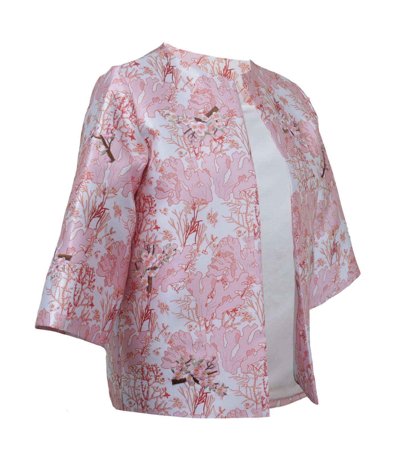 Martina Jacket with Floral Applique Orange/White