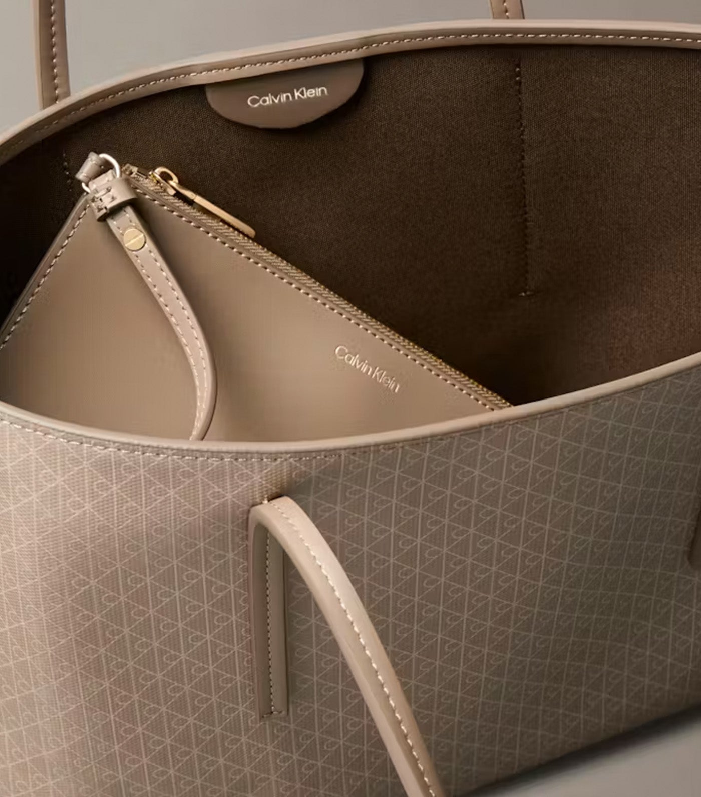Emblem All-Over Print Small Tote Desert Taupe