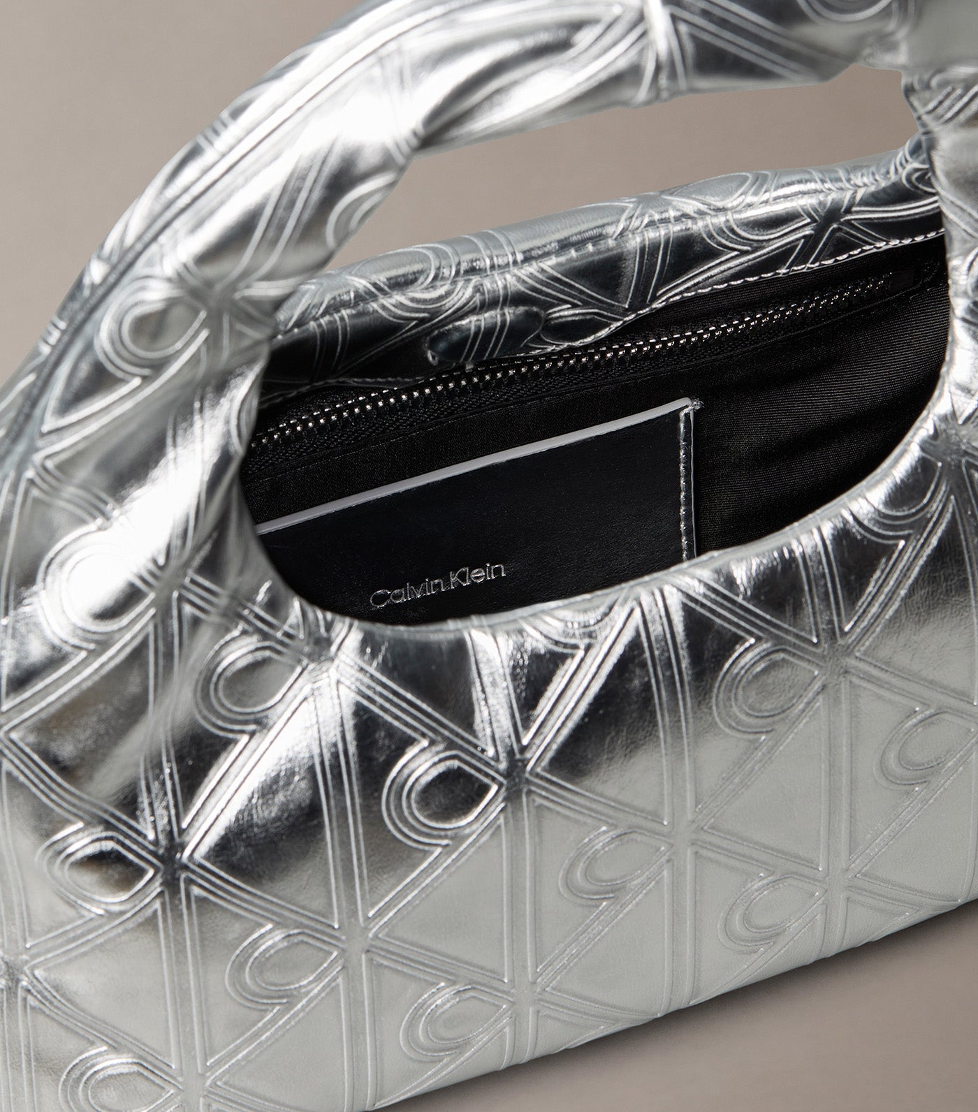 Puffer Emblem Logo Metallic Mini Bag Silver