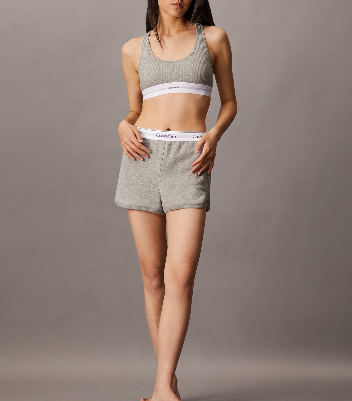 Cotton Modal Stretch Rib Knit Lightly Lined Bralette Gray Heather