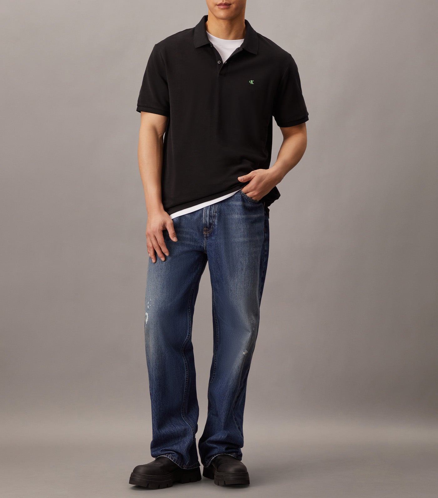 Monogram Pique Polo Shirt Black