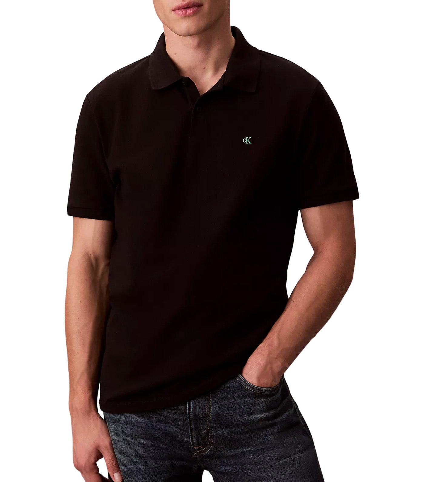 Short Sleeve Monogram Pique Polo Shirt Black