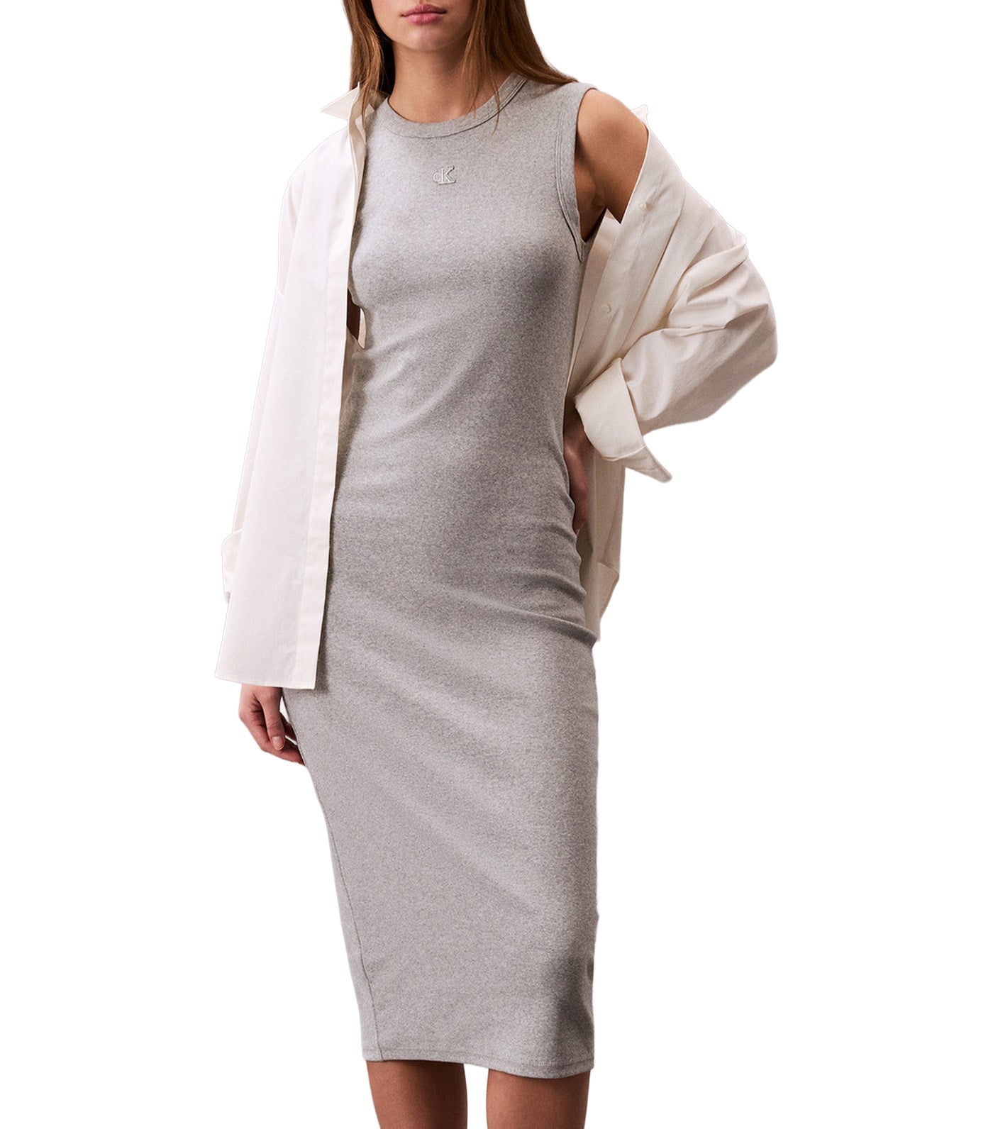 Sleeveless Cotton Blend Midi Dress