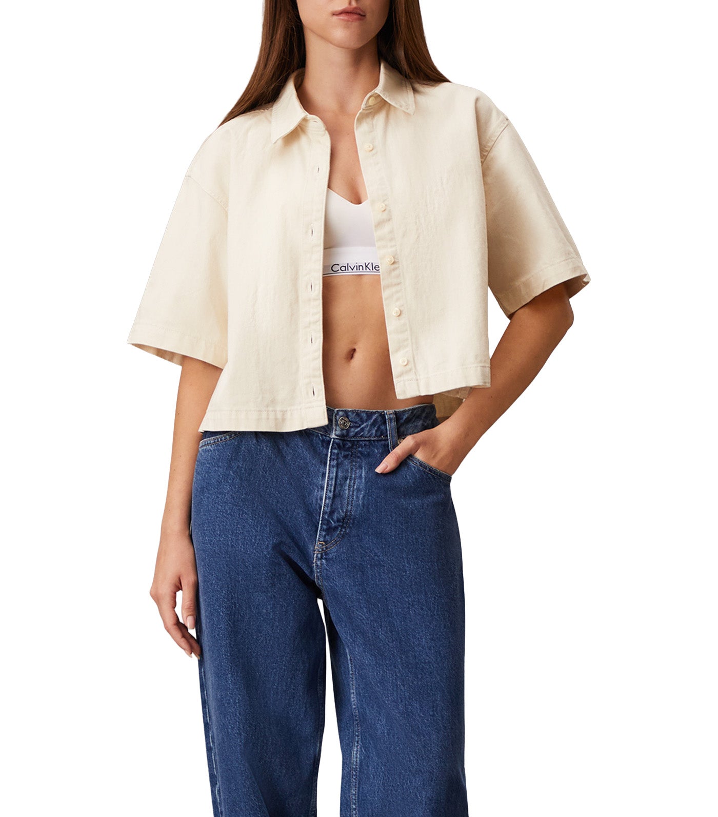Short Sleeve Denim Shirt Chalk White
