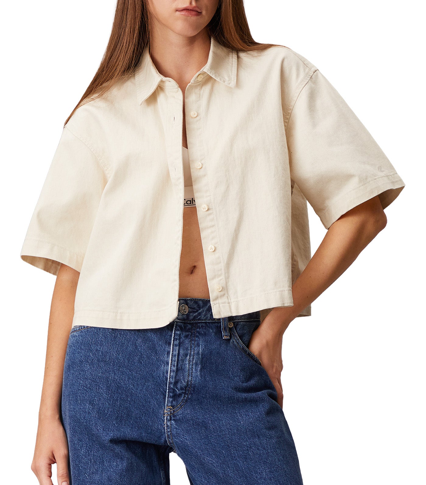 Short Sleeve Denim Shirt Chalk White