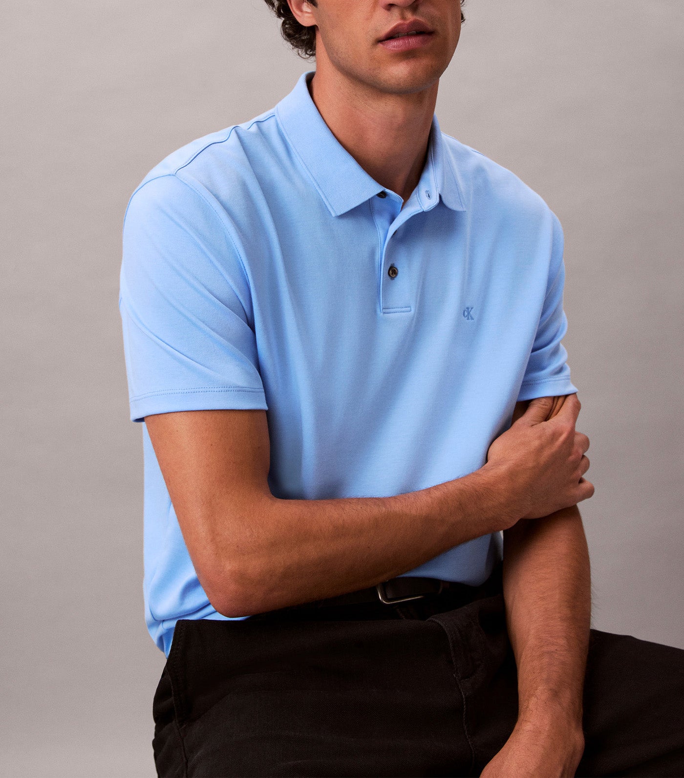 Calvin Klein Jeans Supima Cotton Polo Sweater Track Blue