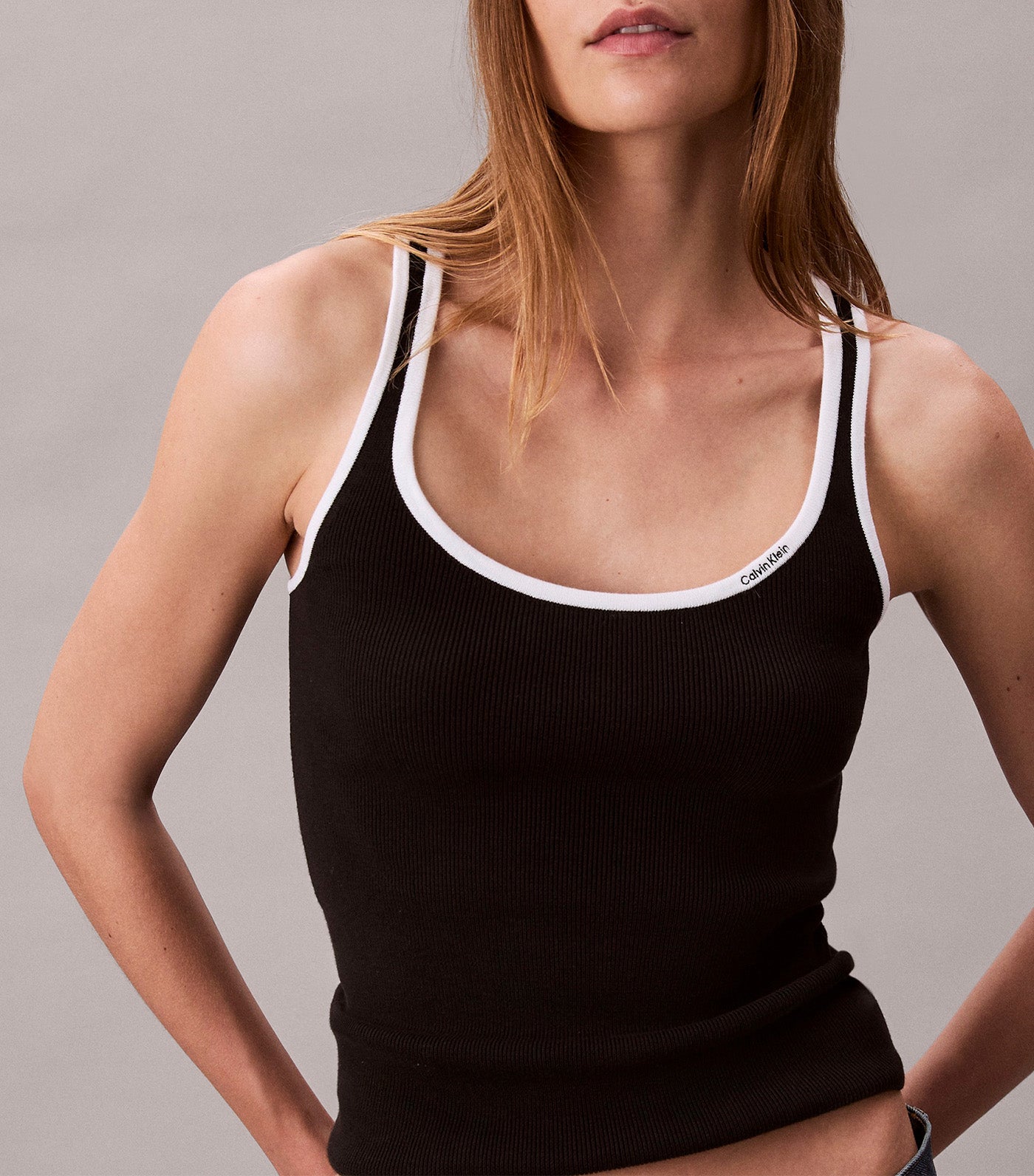 Contrast Trim Ribbed Tank Top