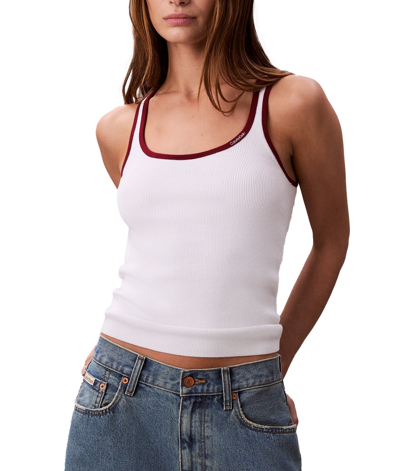 Contrast Trim Ribbed Tank Top