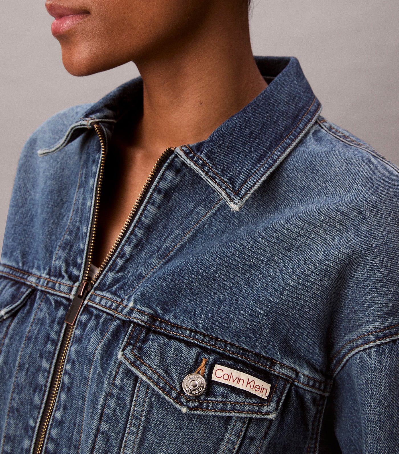 Cropped Zip Up Denim Jacket