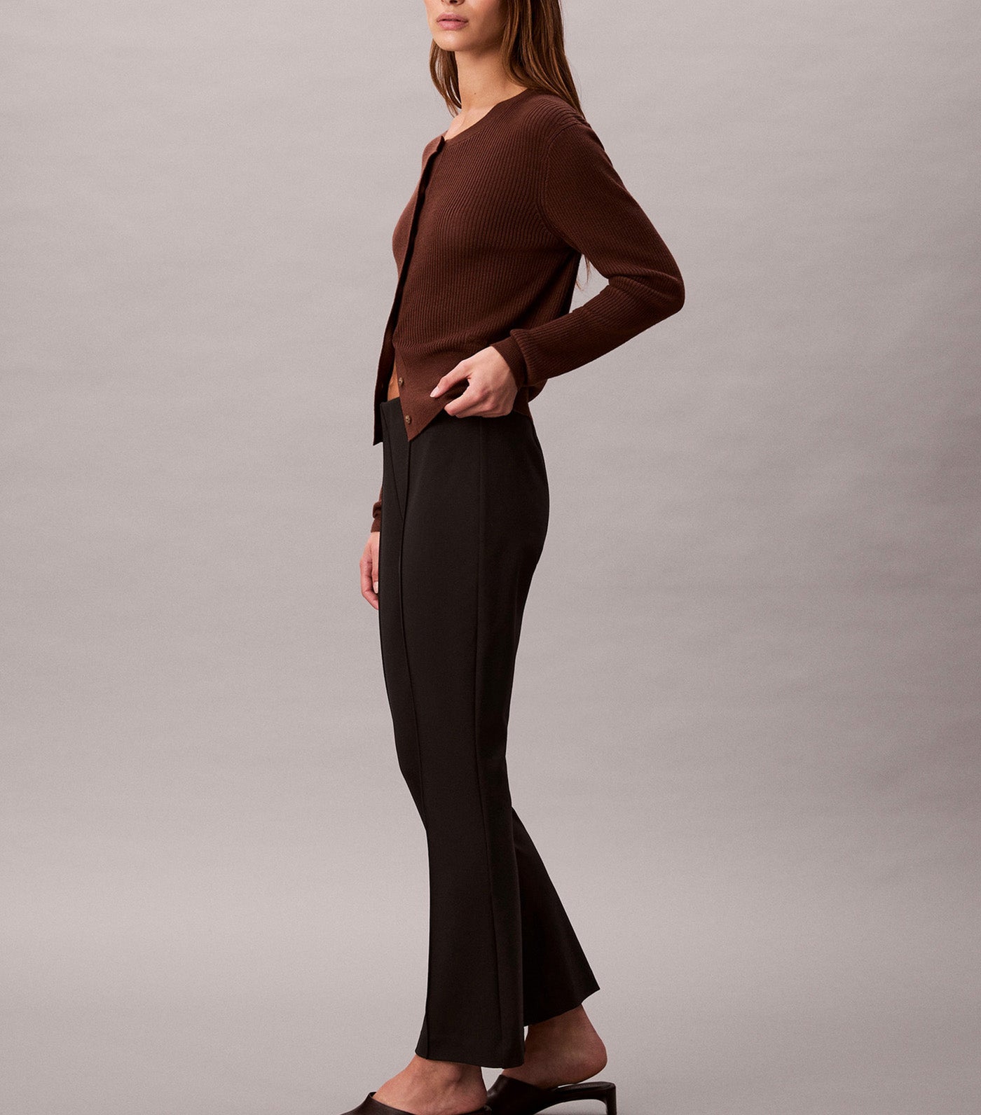 Cropped Flared Ponte Trousers Black