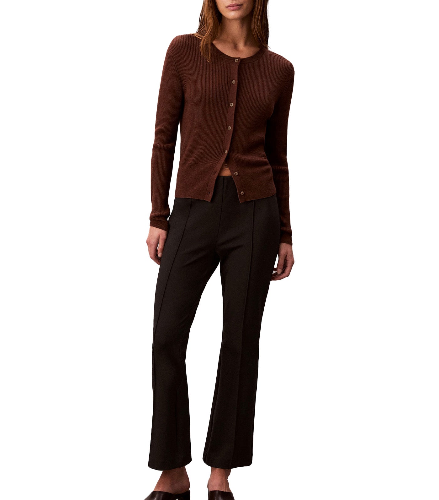 Cropped Flared Ponte Trousers Black