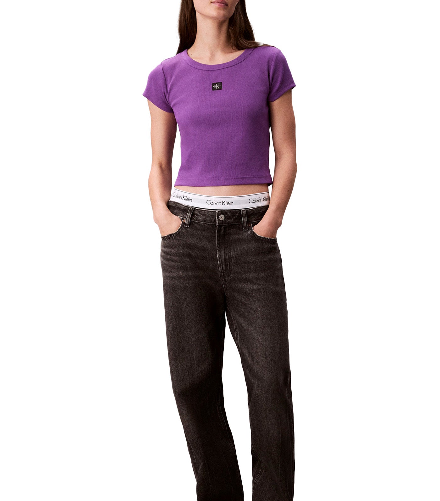 Slim Ribbed Cotton Badge T-Shirt Smokey Shadow