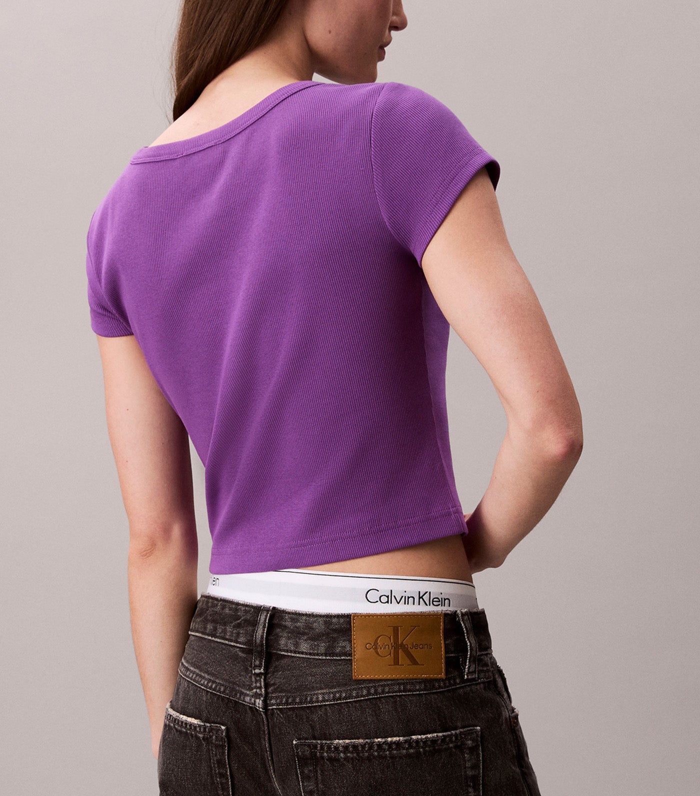 Slim Ribbed Cotton Badge T-Shirt Smokey Shadow