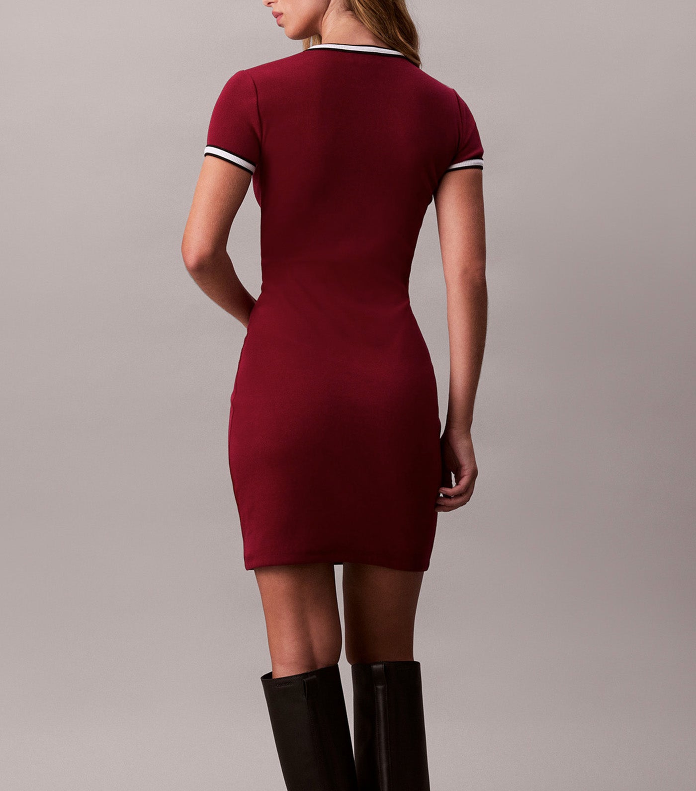 Sporty Slim Ribbed T-Shirt Dress Magenta Jewel