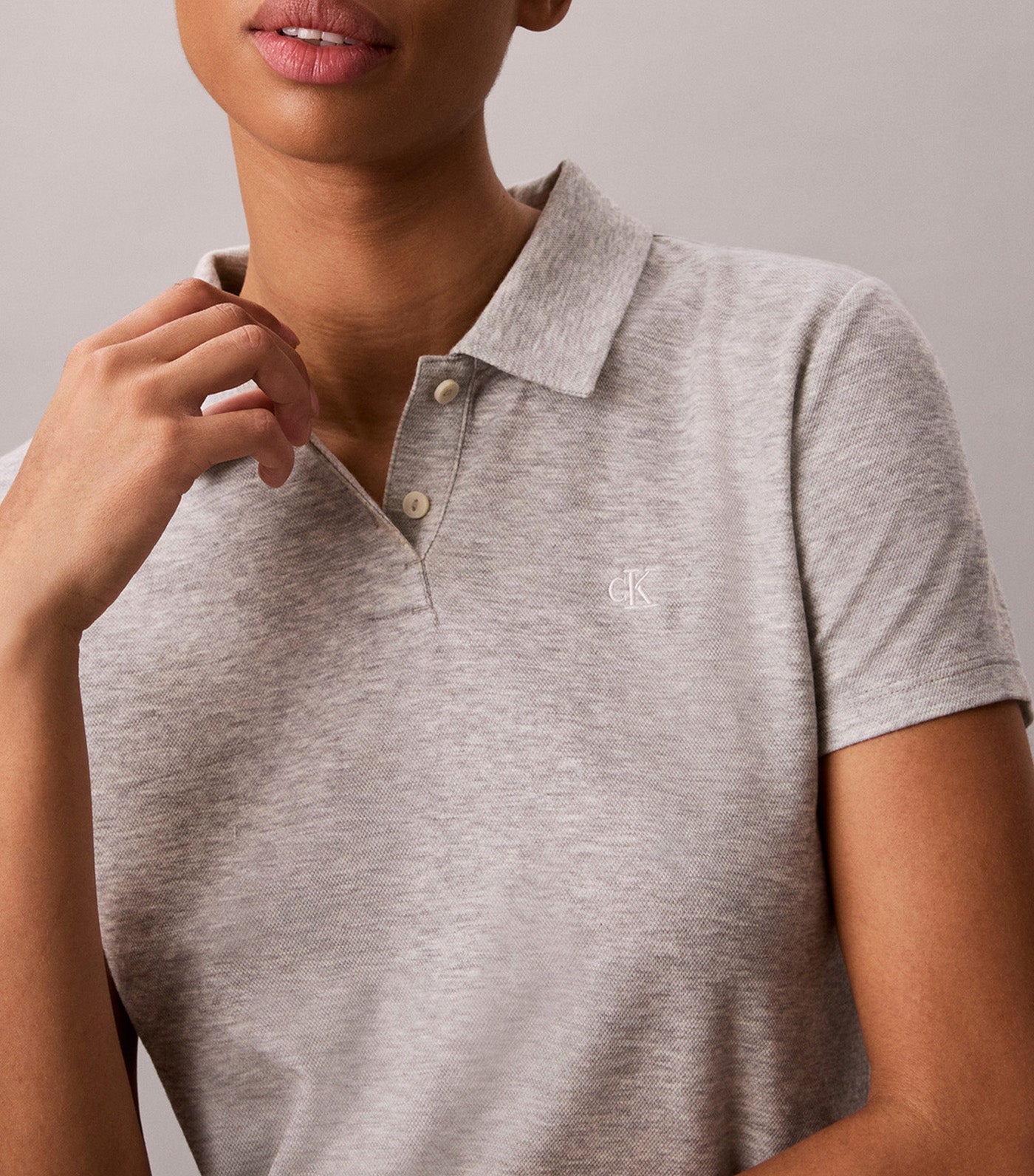 Women's Short Sleeve Drapey Pique Polo Gray Heather