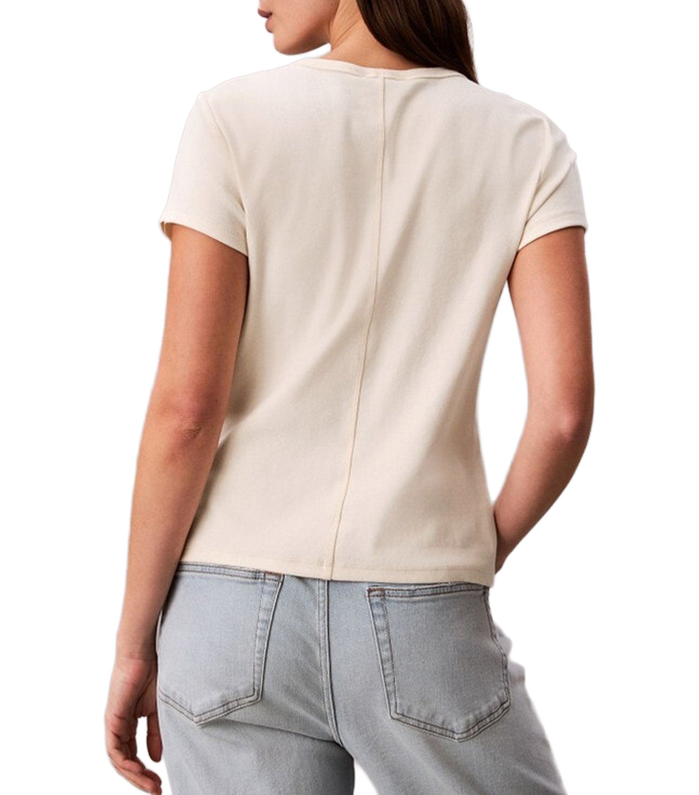 Women's W Short Sleeve Rib Button Up Crewneck Top Calico