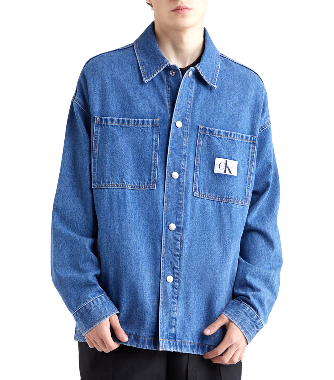 Recycled Cotton Oversized Denim Overshirt Stone Blue