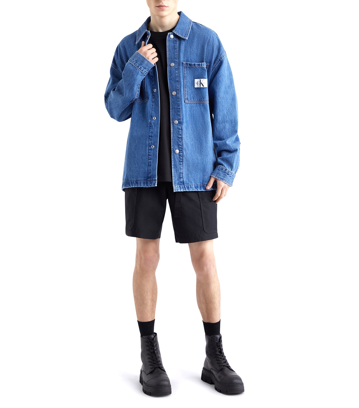 Recycled Cotton Oversized Denim Overshirt Stone Blue