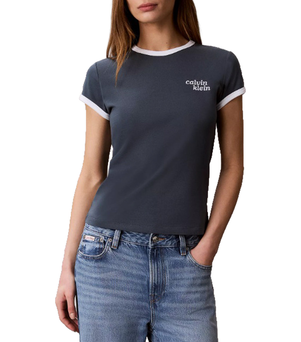 Slim Logo Ringer Shirt Gray