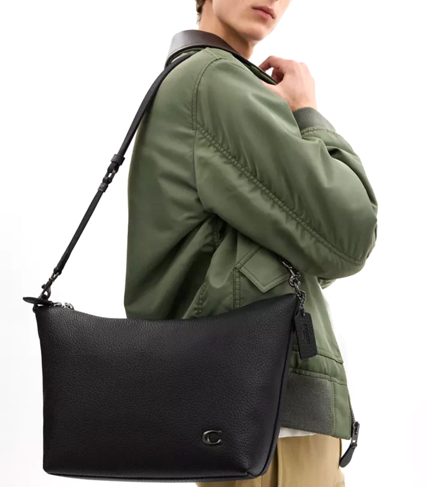 Top Zip Messenger Bag Black