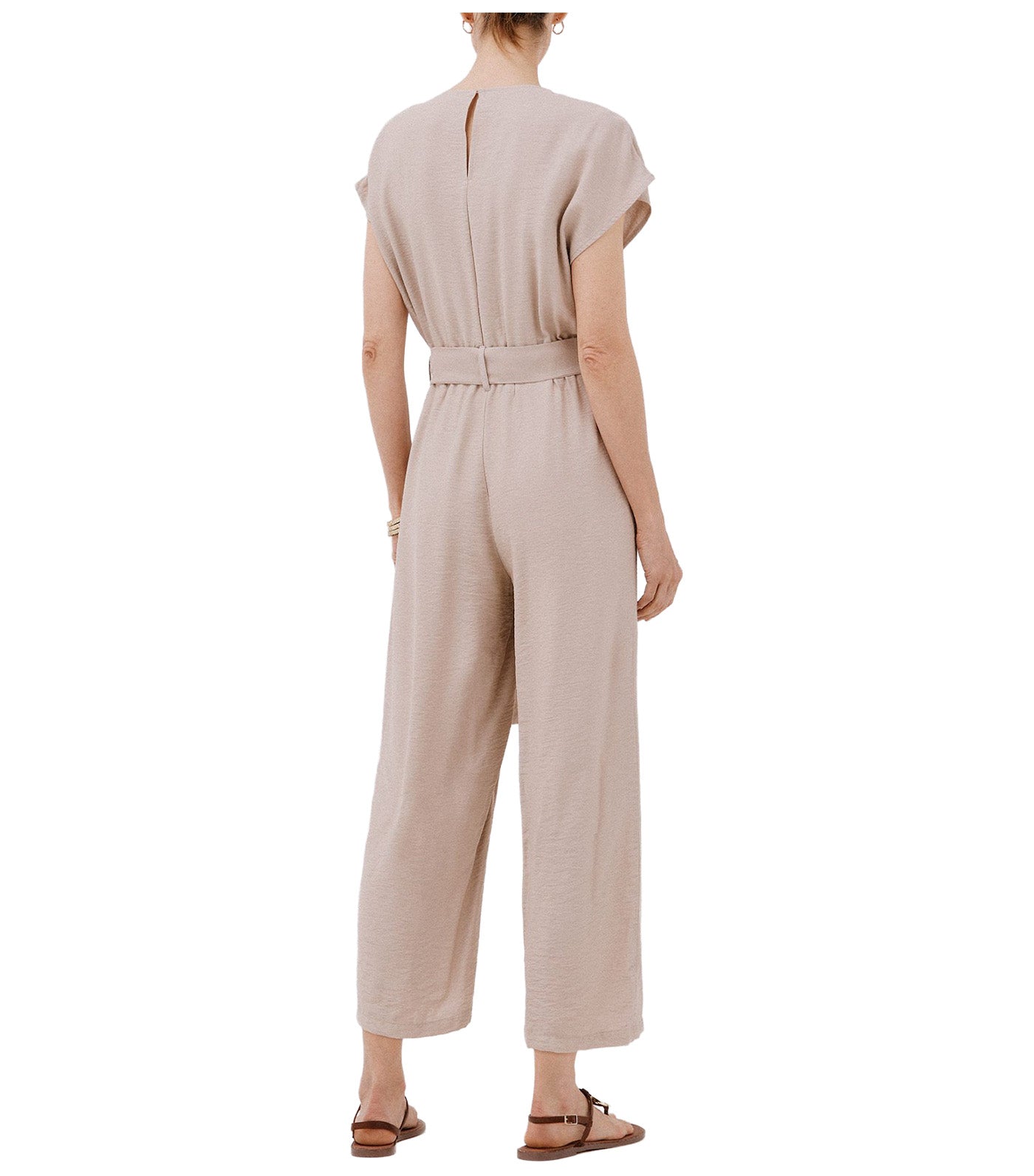 Cortefiel Print Crossover Jumpsuit Sand
