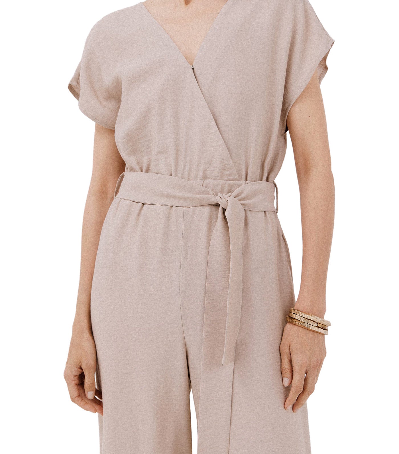 Cortefiel Print Crossover Jumpsuit Sand