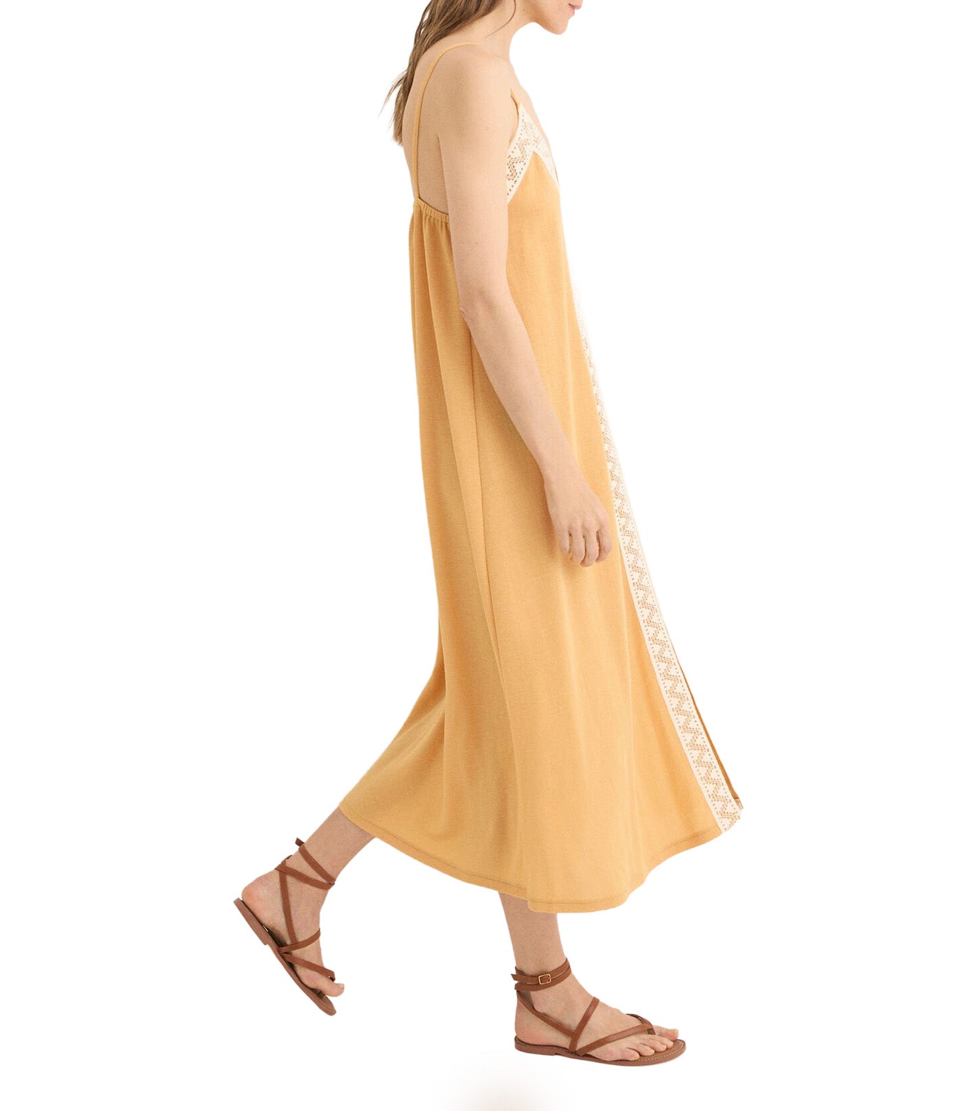 Cortefiel Contrast Cotton Lace Dress Sand