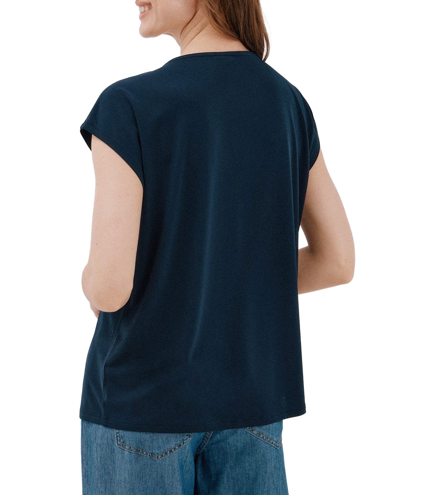 Cortefiel V-Neck T-Shirt with Lace Detail Navy
