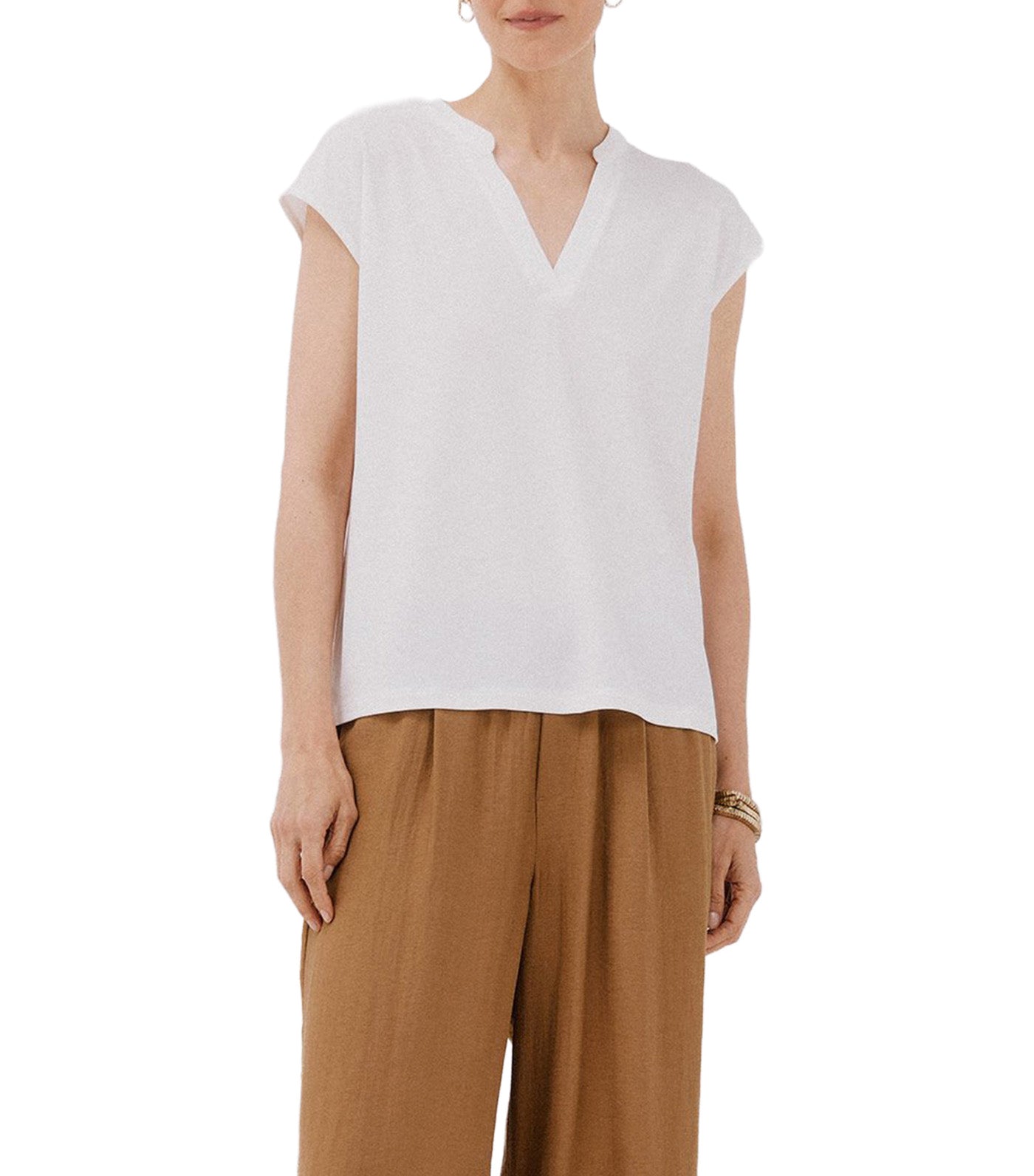 Cortefiel Basic Mandarin Collar T-Shirt White