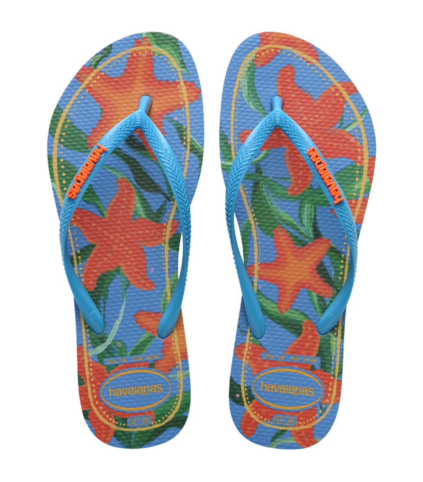 Slim Tropical Flip Flops Turquoise