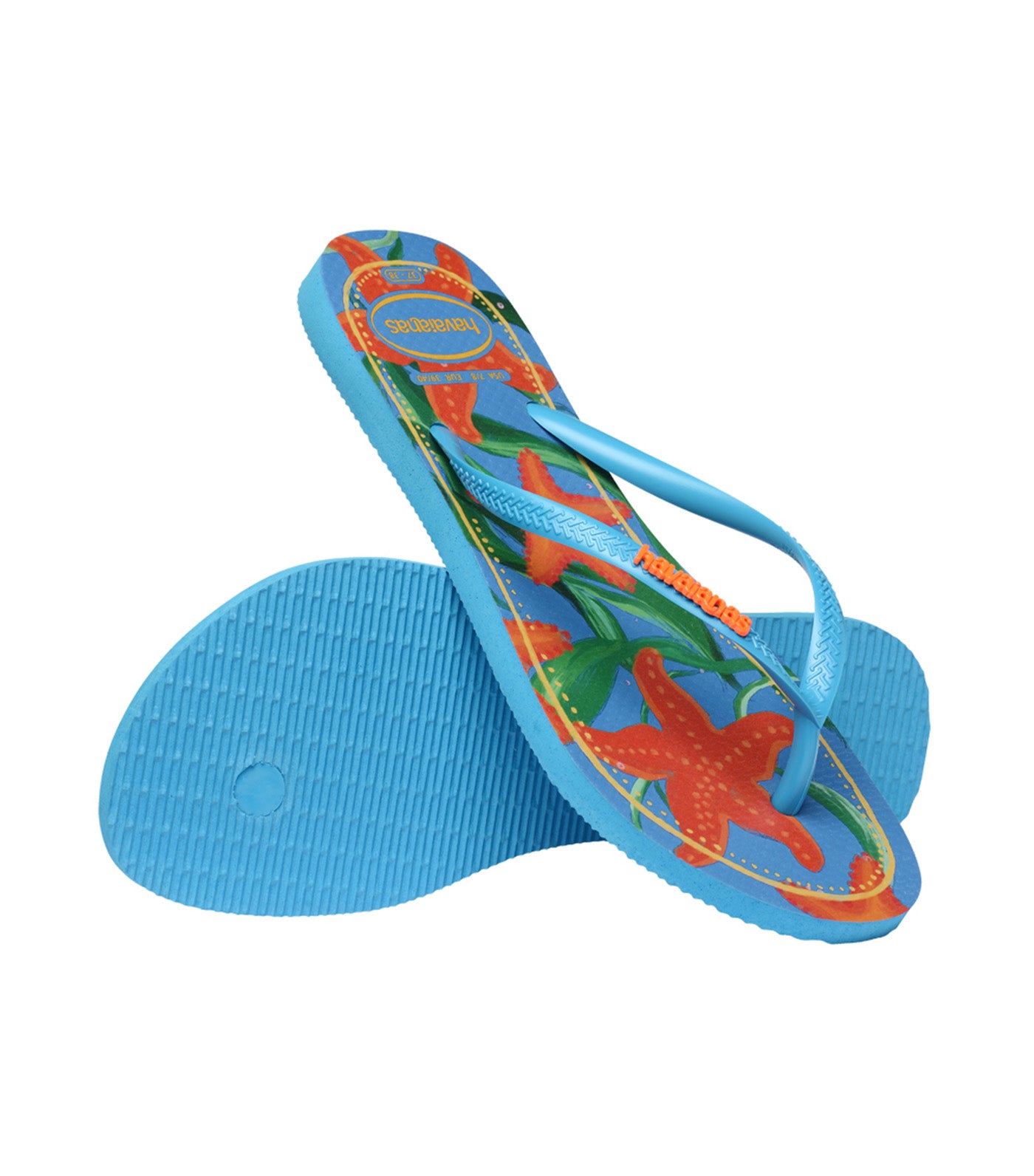Slim Tropical Flip Flops Turquoise