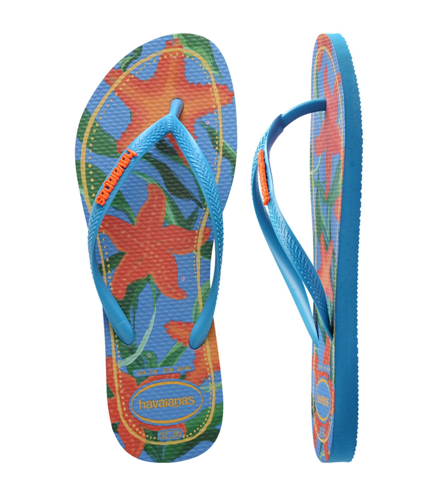 Slim Tropical Flip Flops Turquoise
