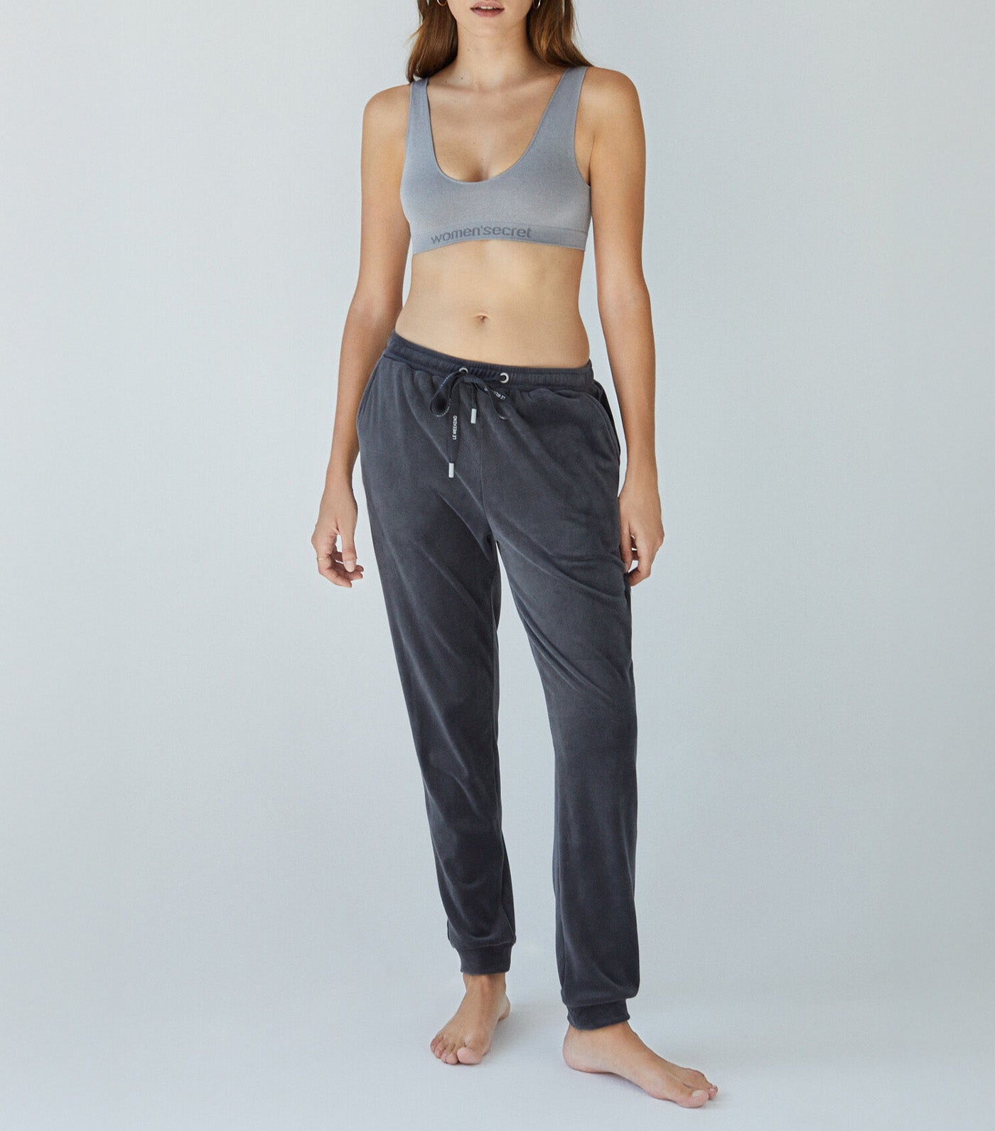 Women'secret Plain Padded Cotton Top with Fastening Dark Gray