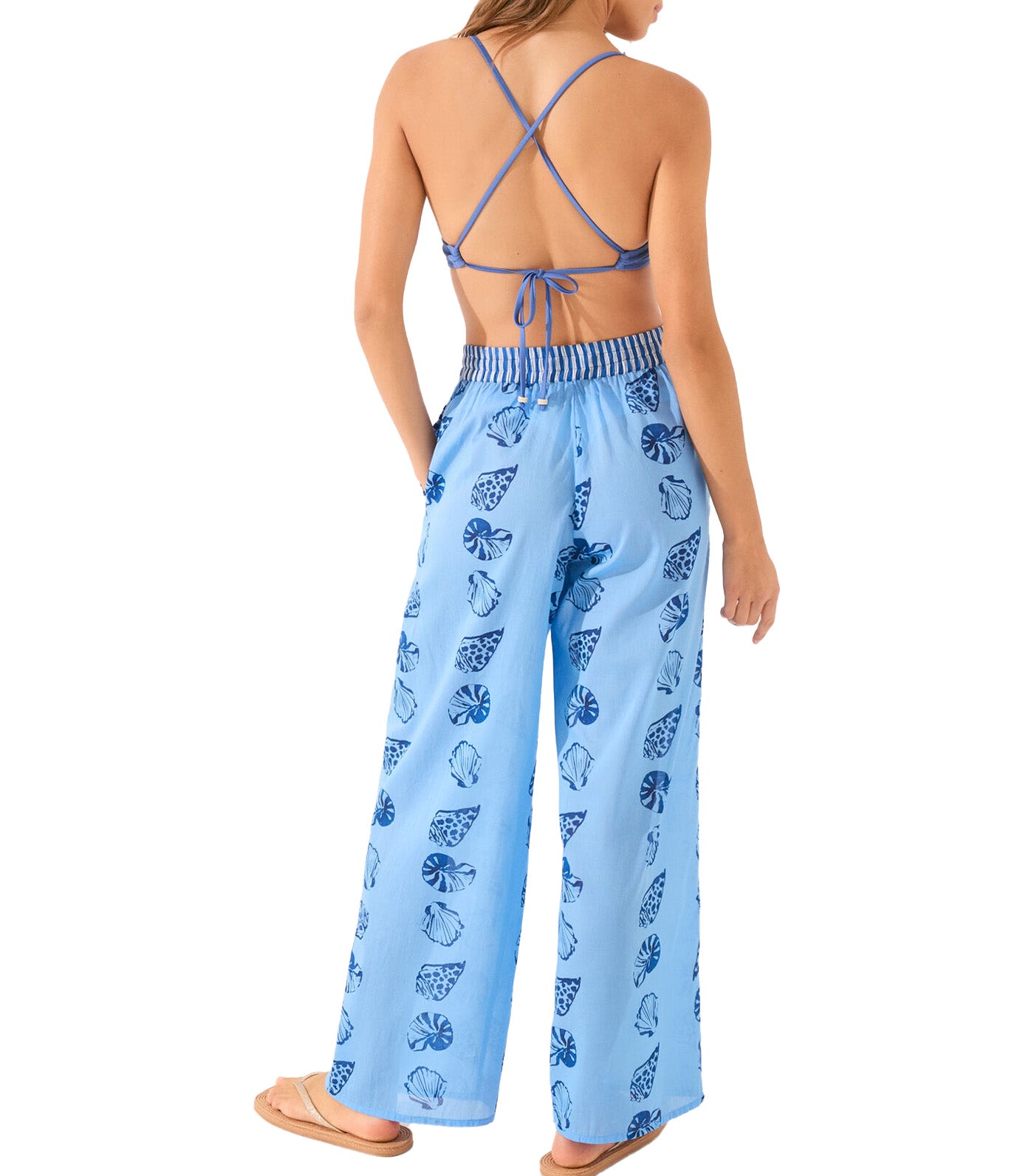 Long Trouser with Shell Print Blue