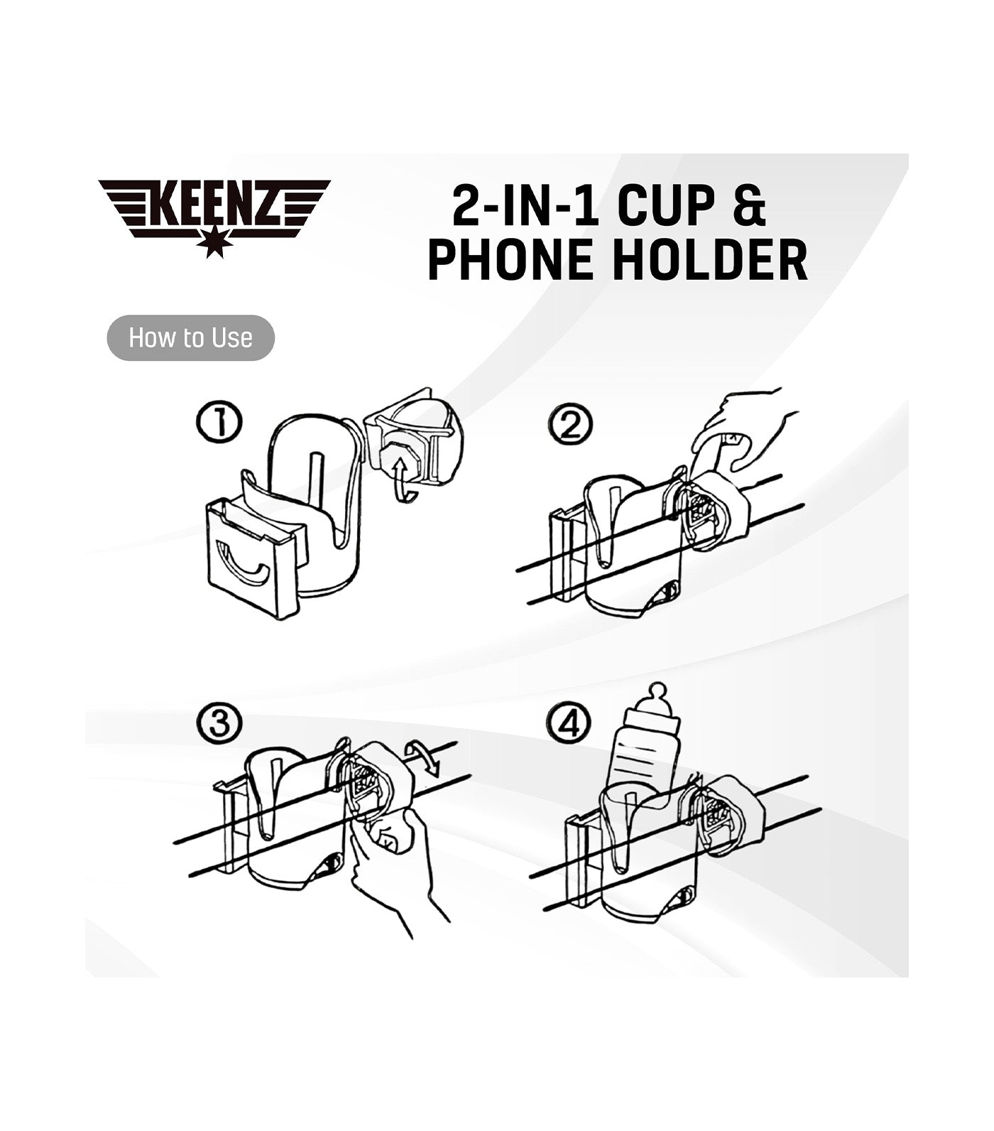 Universal 2-in-1 Cup & Phone Holder Black