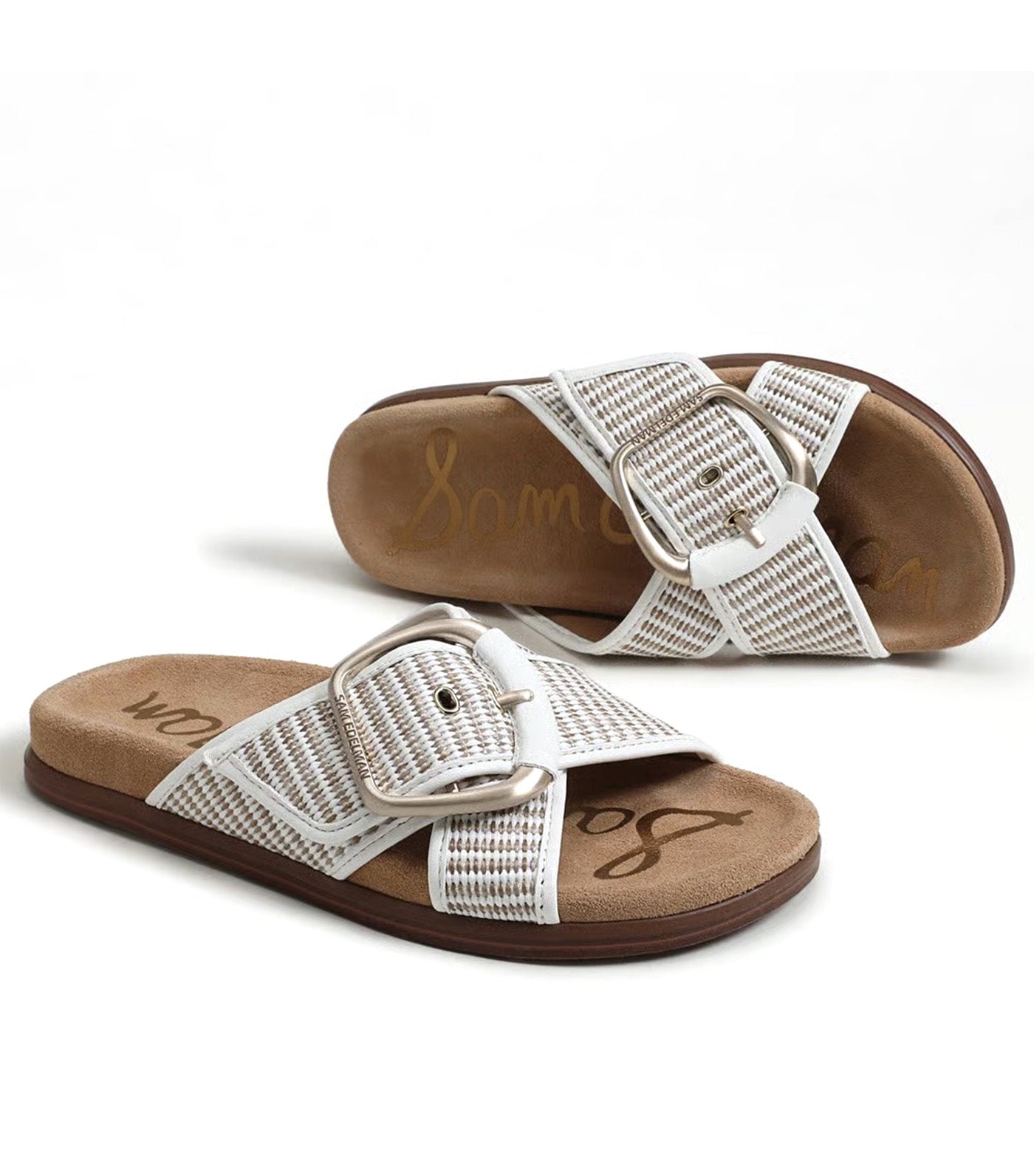 Sam Edelman Darla Multi Buckle Slide Sandal Ivory Taupe