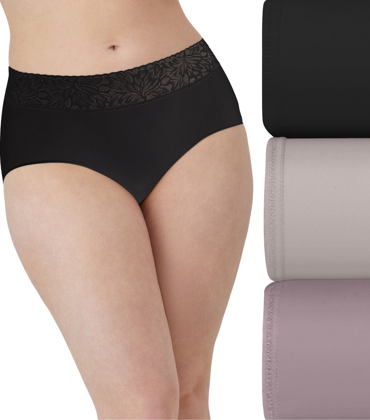 Modern Seamless Lace Trim Brief Underwear 3-Pack Black/Evening Blush/Smokey Purple Mauve