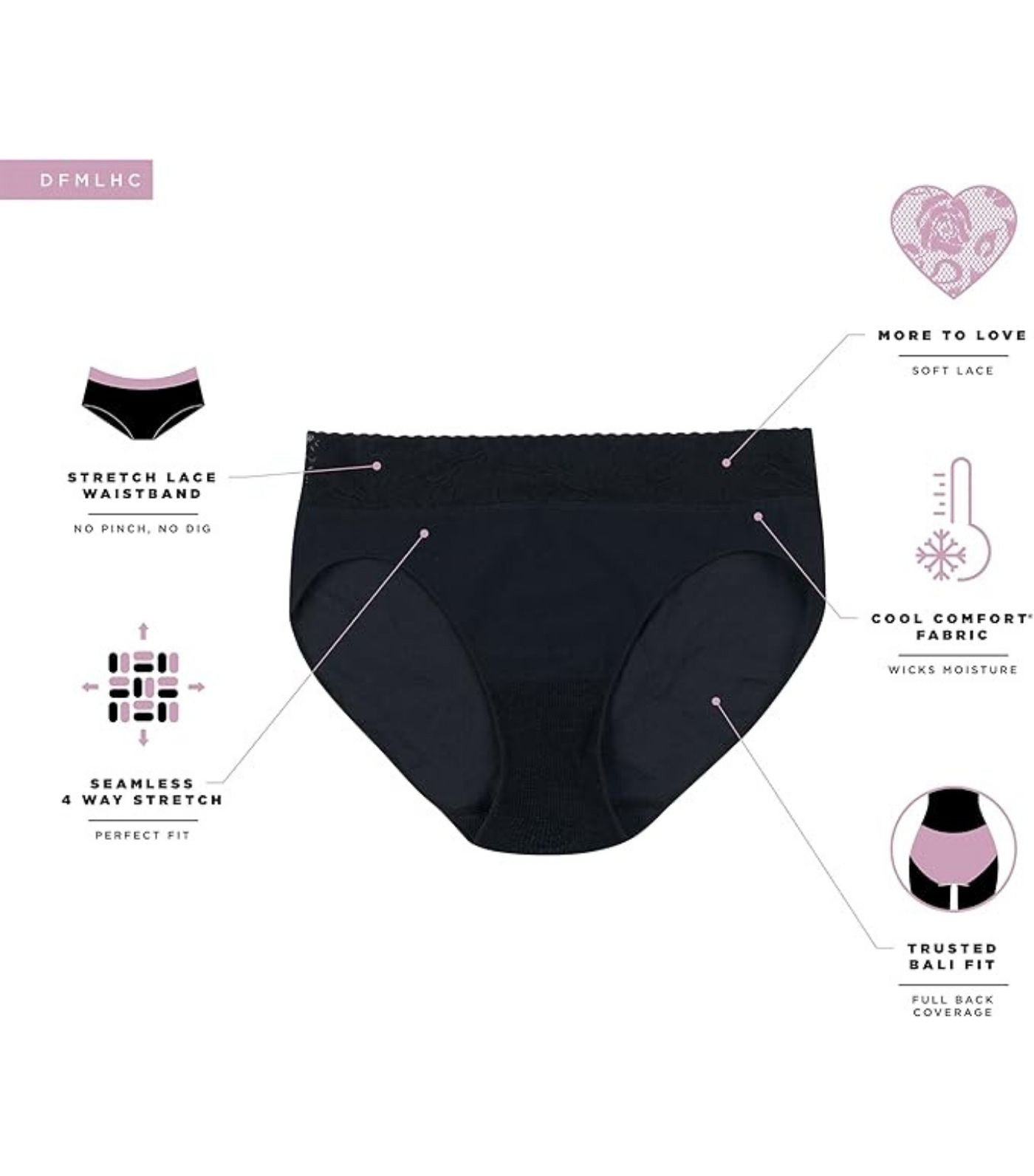 Modern Seamless Lace Trim Hi-Cut Underwear 3-Pack Black/Evening Blush/Smokey Purple Mauve