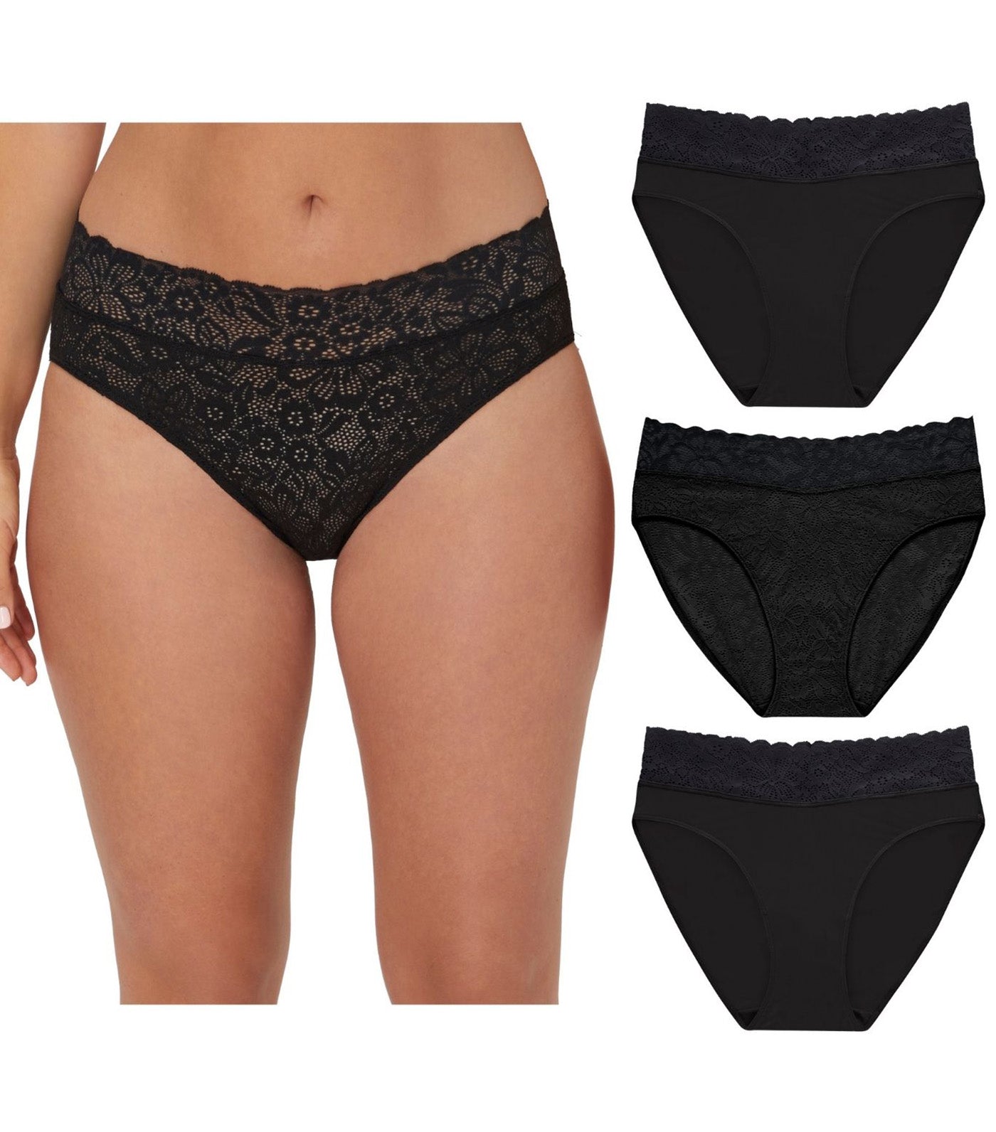 Perfect Fit Stretch Lace High Leg Underwear 3-Pack Black